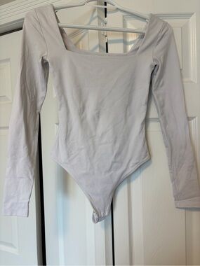 Aritzia Long Sleeve Square Neck Womens One-Piece Bodysuit in White